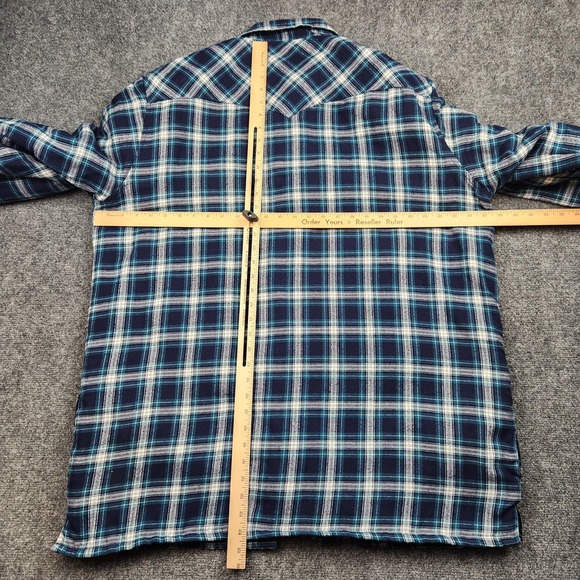 Wrangler Shirt‎ Jacket Mens 2XLT Blue Plaid Quilted Flannel Western Pearl Snap - Picture 4 of 6